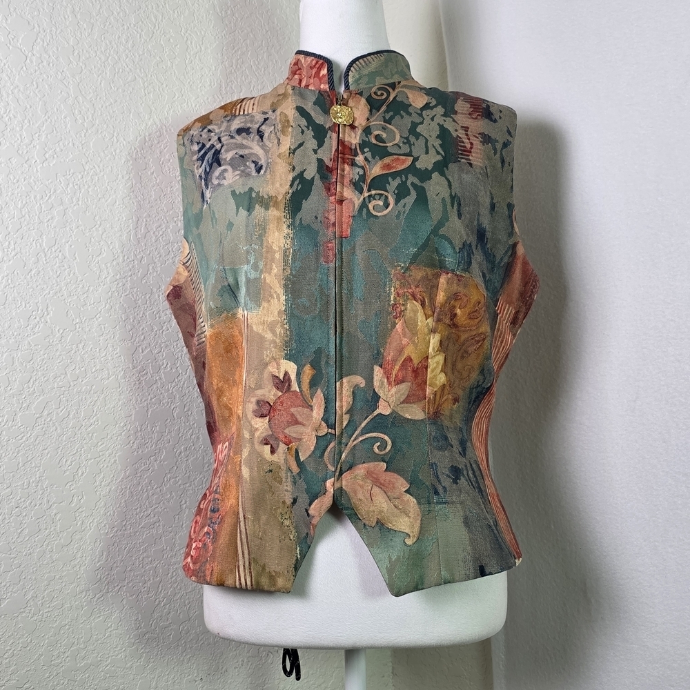 Sidney Daniel Tapestry Vest M Vintage Patchwork Floral Jacquard Zip Up Waistcoat